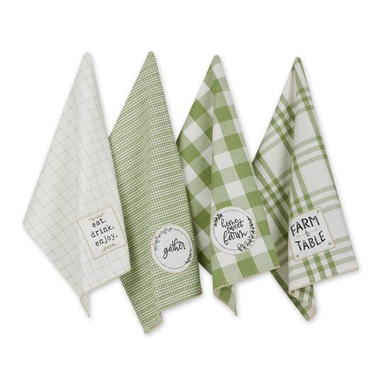 Antique Green Farm To Table Embellished Dishtowel (Set of 4)